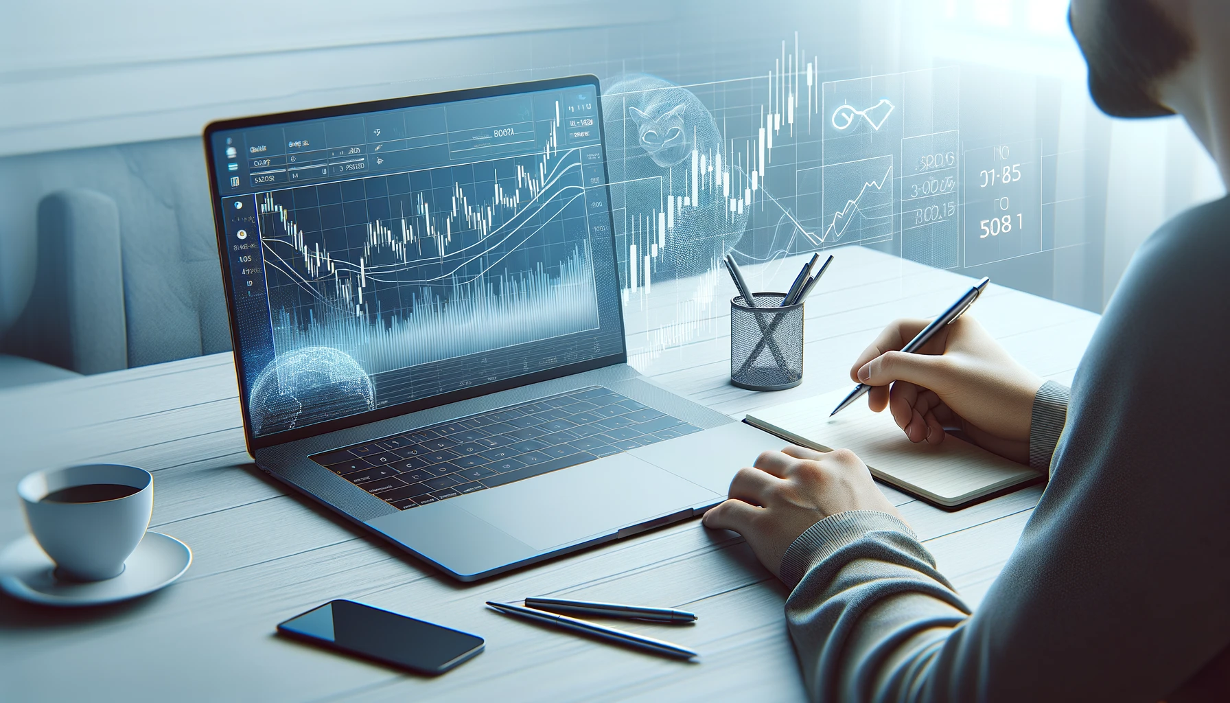 Masa başında finansal grafikleri inceleyen bir kişi
