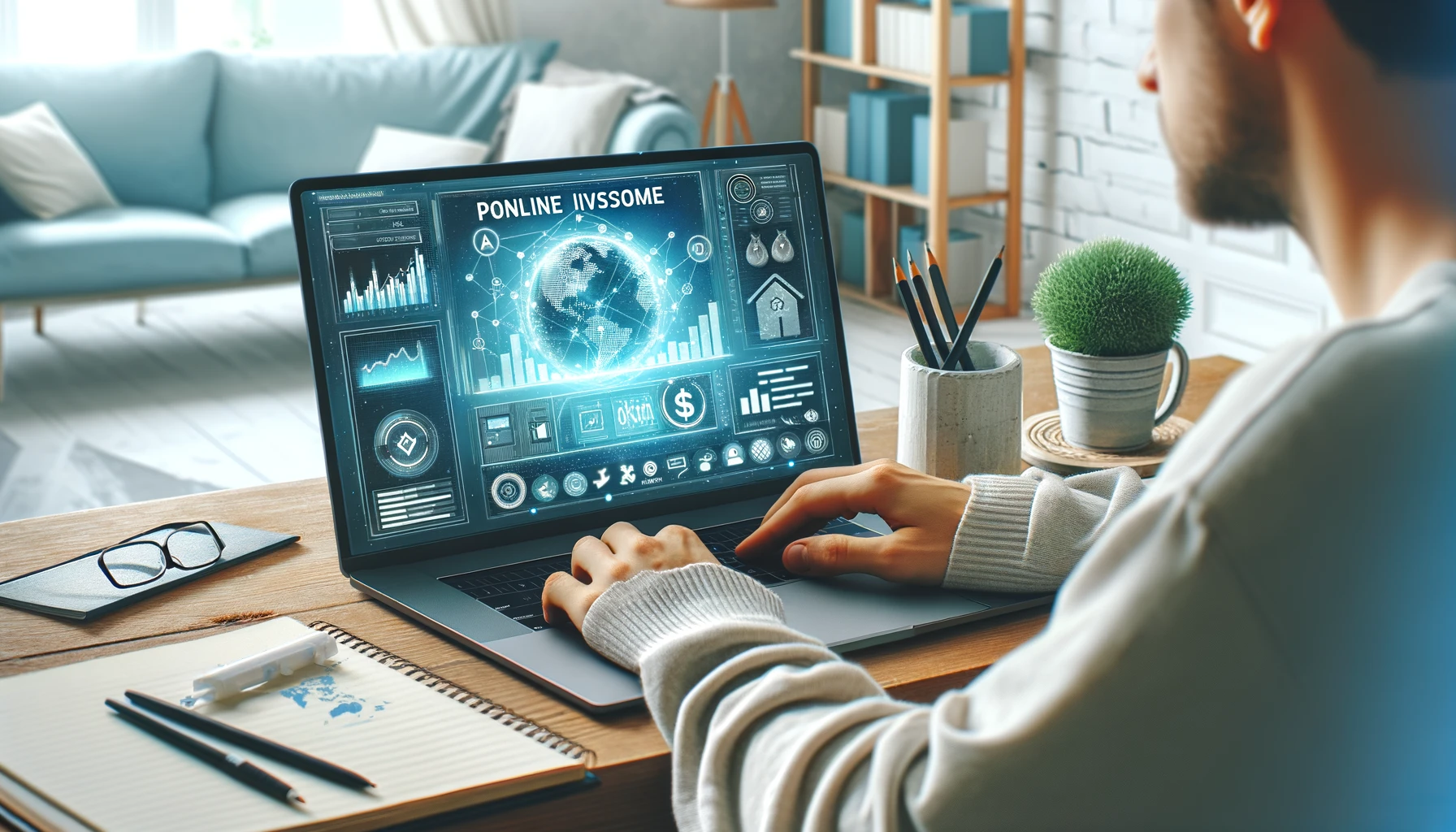Bilgisayarında online kurs gösteren kişi