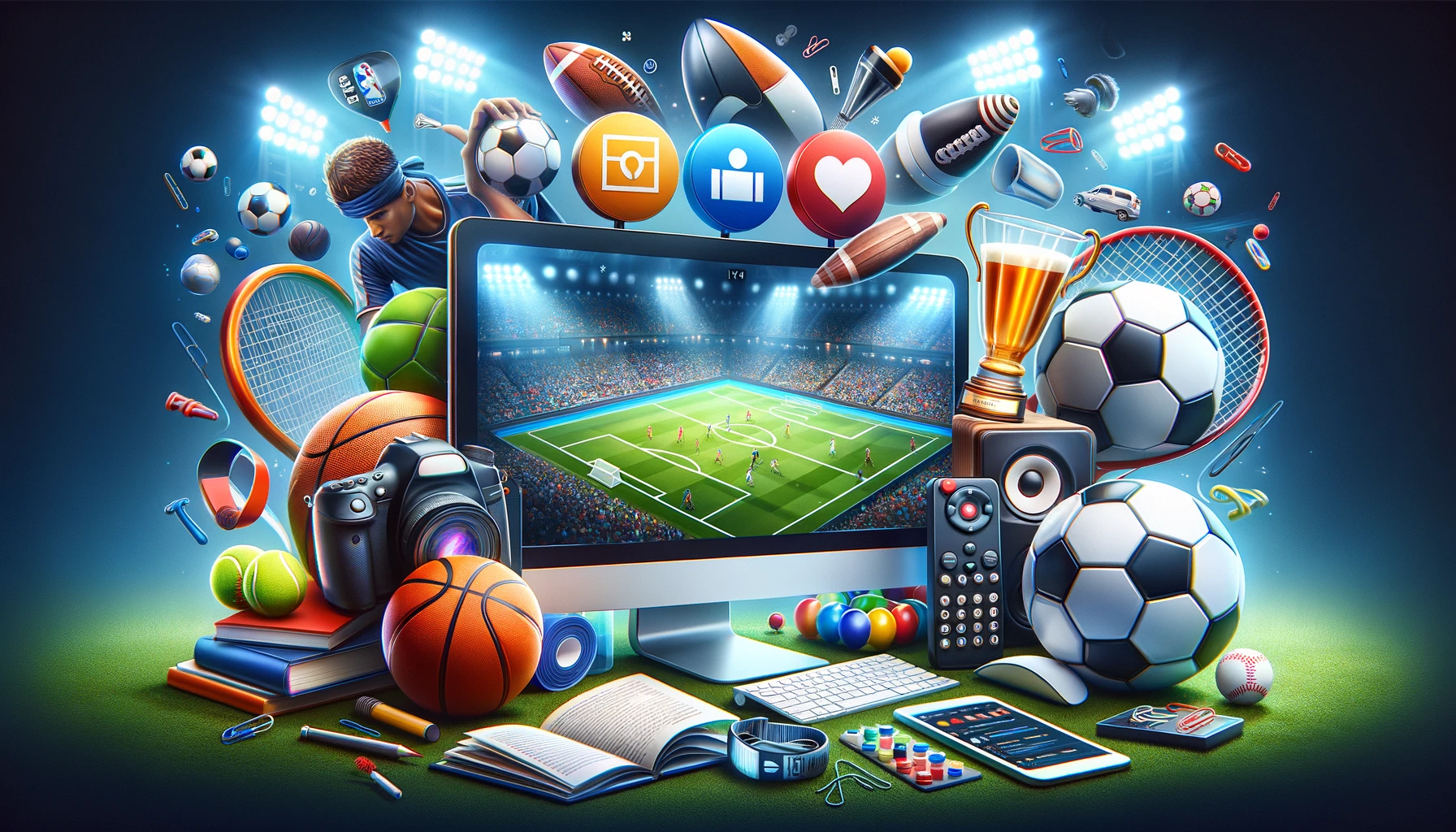 Futbol, basketbol ve tenis ikonları ile canlı yayın ekranı