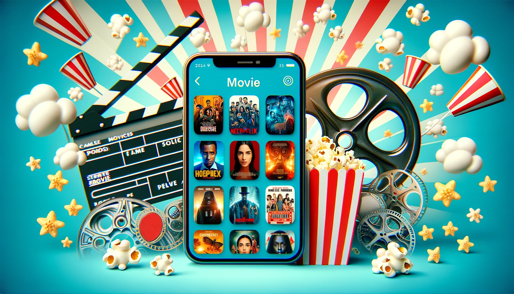 Akıllı telefonda çeşitli film uygulama arayüzleri ve popüler filmler