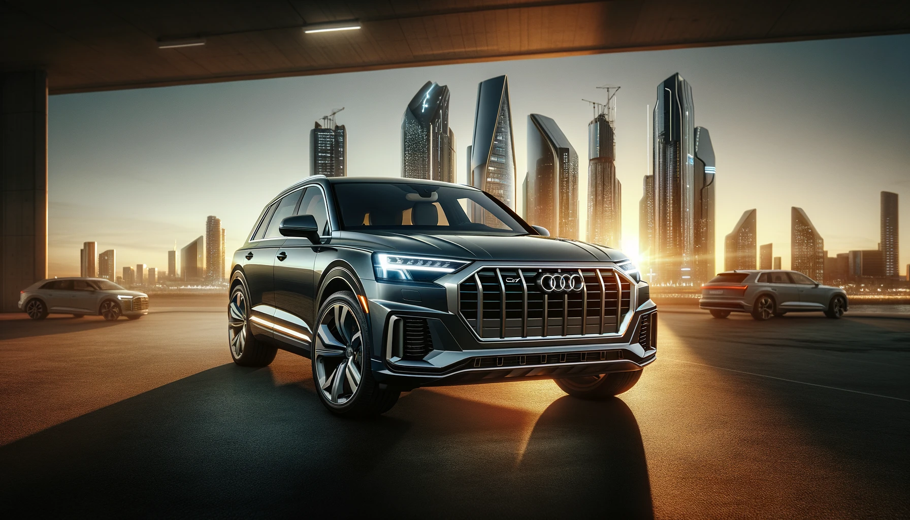 2024 Audi Q7, yenilenmiş tasarımıyla şehir önünde