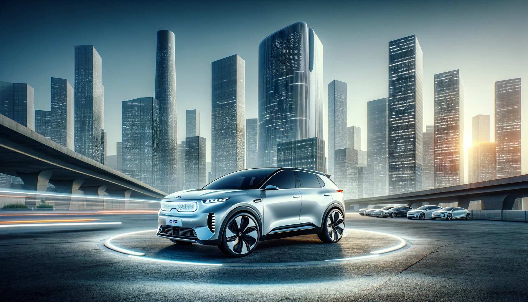 Kia EV5, modern şehir arka planında park halinde.